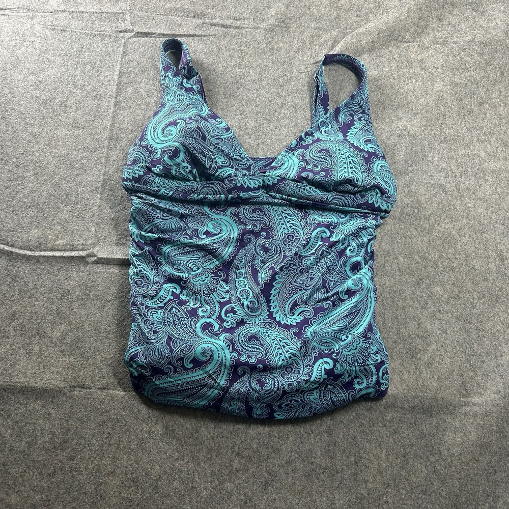 Title Nine Tankini Top Womens Medium Turquoise Paisley Athletic Race Suit